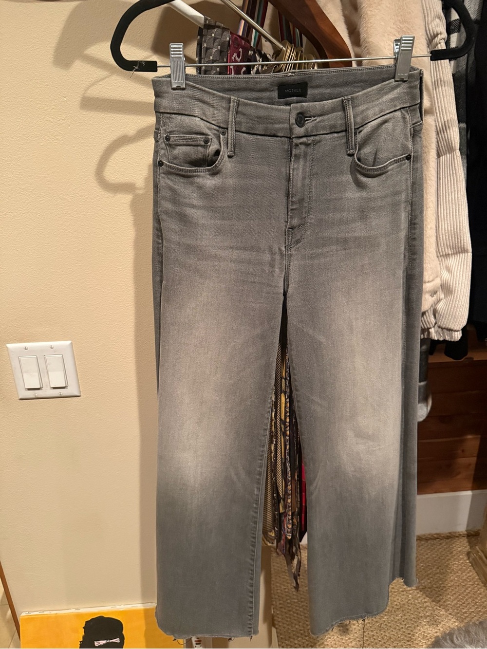 MOTHER Grey Wide-Leg Crop Jeans
